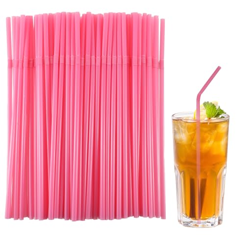 200 pitillos flexibles desechables de plástico rosa miniatura 1