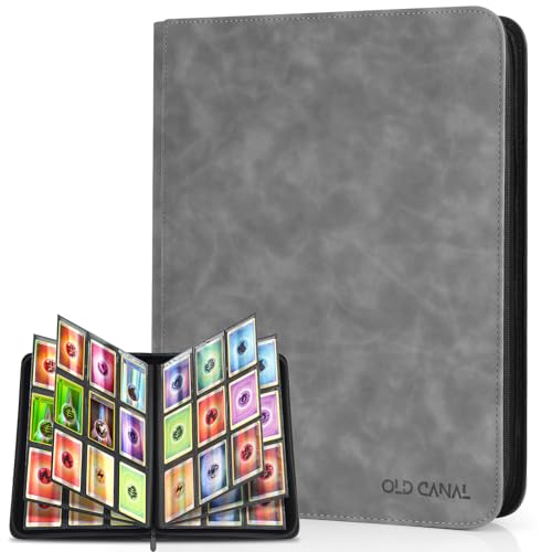 Old Canal Álbum de Cartas Coleccionista con 9 Bolsillos para 540 Cartas, Card Binder Adecuado para MTG, TCG, Compatible con Varias Tarjetas de Tamaño Estándar (Gris)