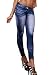 New Stylish Denim Look Ripped Faux Jean Blue Leggings Tights Pants (F032bl)