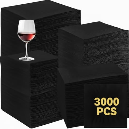 Image of Henoyso 3000 Pack 2 Ply 9.8 x 9.8 Inch Black Cocktail Napkins Bulk