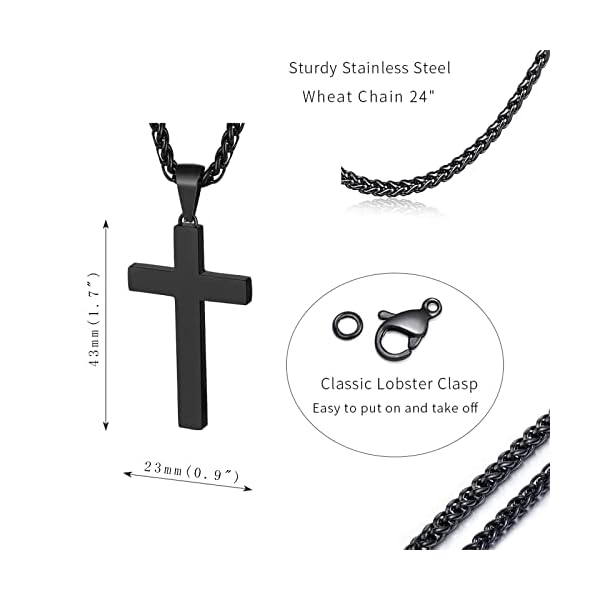 P. BLAKE Stainless Steel Black Cross Necklace for Men Boys Cross Pendant with Chain 24 Inches - Image 6