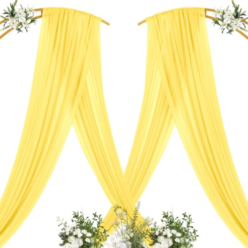 Image of MLMC Yellow Wedding Arch Draping Fabric 1 Panel 29 inch x 20 FT Extra Long Gauze Drapes Sheer Backdrop Curtains 6.6 Yards Outdoor Drapery Panels for Wedding Baby Shower Party Ceiling Decoration