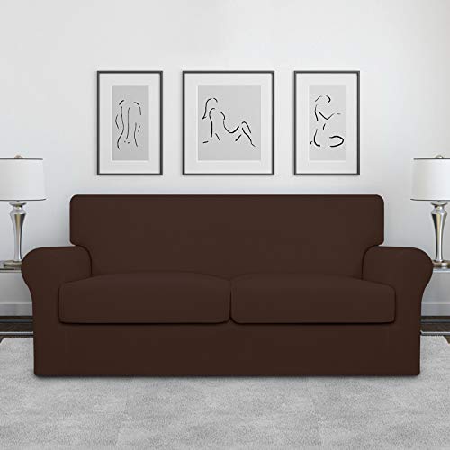 Image of Easy-Going Stretch Oversized Loveseat Couch Cover for 2 Cushion Washable | Sofa Slipcover for Stretch 2 Separate Sectional Cushion Couch - Elastic Furniture Protector for Pets, Kids Coffee