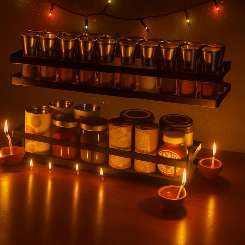 Image of Wall Mounted Spice Rack Organizer 2 Pack,Hanging Spice Seasoning Rack bathroom Shelf Holder with 5 utensils hanging hooks Organizer Storage for Kitchen Cabinet (Art Deco)