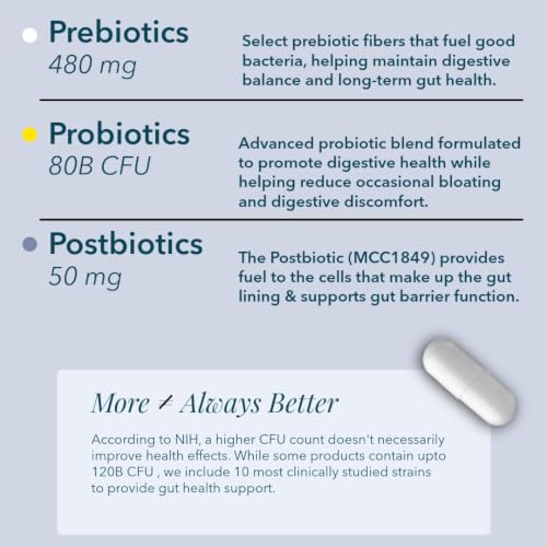 Image of 3-in-1 Synbiotic Pre + Pro + Postbiotics Supplement | 80 Billion CFU, 10 Strains | Probiotics Supplement for Gut Health | Vegetarian Capsules for Men & Women | 60 Capsules