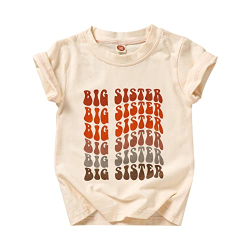 Big Sister Shirt for Little Girls Cotton T-Shirt Clothes Short Sleeve Tops Toddler Baby Announcement Outfits(Off-white1,1-2T)