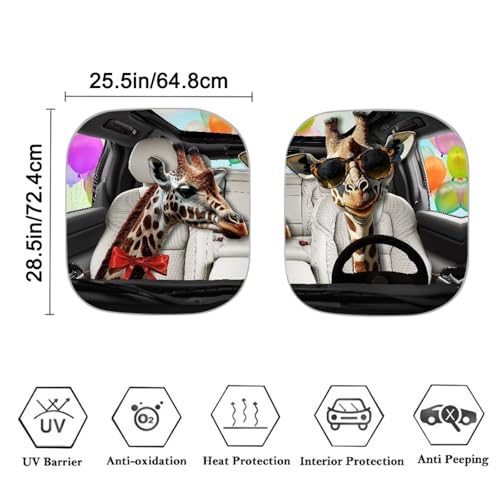 Image of Funny Giraffe Car Sun Shade for Windshield Foldable Sunshade Front Window Cover Sun Visor 2 PCS Car Windshield Sun Shade Reflect UV Sun and Heat and Protect Your Car