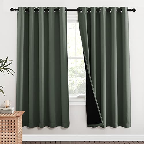 Image of NICETOWN 100% Blackout Window Curtain Panels, Full Light Blocking Drapes with Black Liner for Nursery, 72-inch Drop Thermal Insulated Draperies (Dark Mallard, 2 Pieces, 62-inch Wide Per Panel)