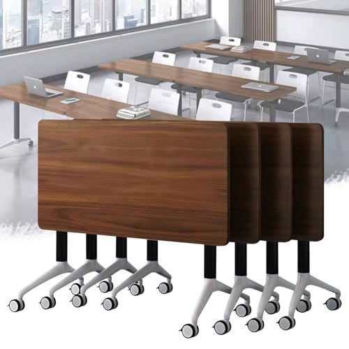 Juego de 4 mesas de conferencias plegables móviles, escritorios de oficina con ruedas, modernos, para seminarios y salas de entrenamiento, 70.8 x 23.6 x 29.5 pulgadas
