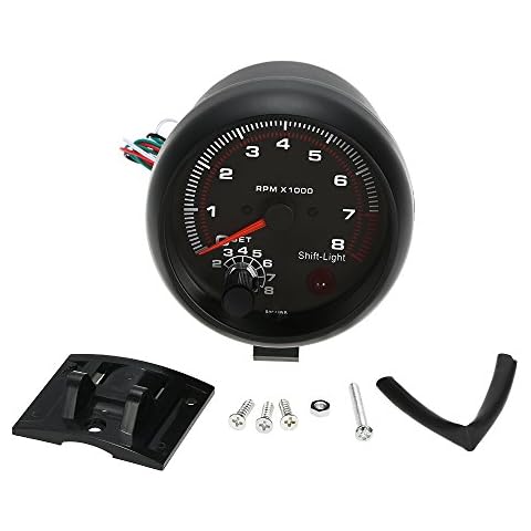 Shkalacar 3.75" Car Universal Tachometer Gauge,Automotive Tachometer Kit White Inter Shift Light 0-8000 RPM Cover