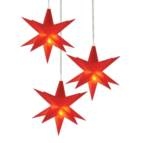 3D Weihnachtsstern 12 cm 3er Set warm weiß Beleuchtet - rot - LED Fenster Leuchtstern mit Timer Batterie betrieben - Stern Weihnachtsdeko Fensterdeko Weihnachten Advent Winter Deko Dleuchtung