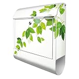 banjado® Design Briefkasten mit Motiv Ranke Gelb Weiß 39x47x14cm & 2 Schlüssel - Briefkasten Stahl weiß mit Zeitungsfach pulverbeschichtet - Postkasten A4 Einwurf inkl. Montagematerial
