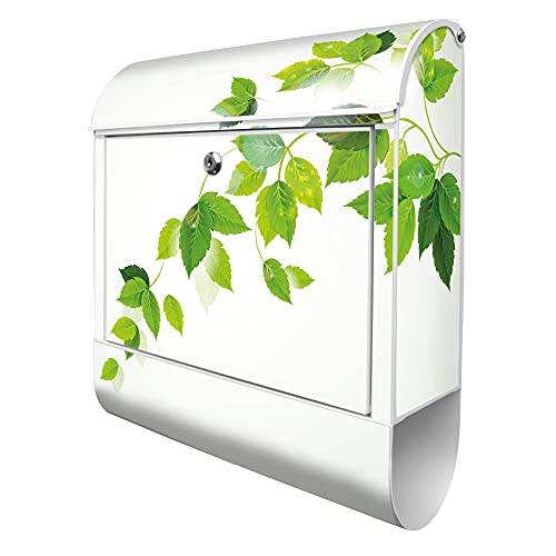 banjado Design Briefkasten Ranke Gelb Weiß 38,5x46,5x13cm & 2 Schlüssel - Briefkasten Stahl Weiß mit Zeitungsfach pulverbeschichtet - Postkasten A4 Einwurf inkl. Montagematerial