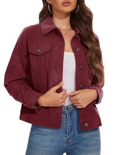 MAGCOMSEN Womens Corduroy Jacket Fashion Cropped Button Down Shacket Trendy