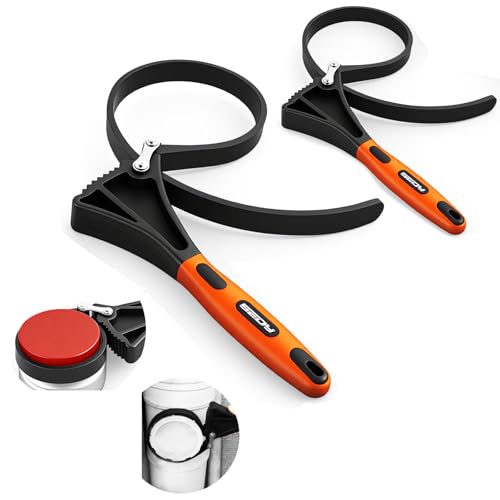 Image of 2-Piece Strap Wrench Set, Adjustable Rubber Oil Filter Wrench Max Diameter 4 inch and 6 inch, Jar Opener Set Heavy Duty Blet Wrenches for Drain Sewer Cap Sink Pliers Nut Shower Head Valve Removal
