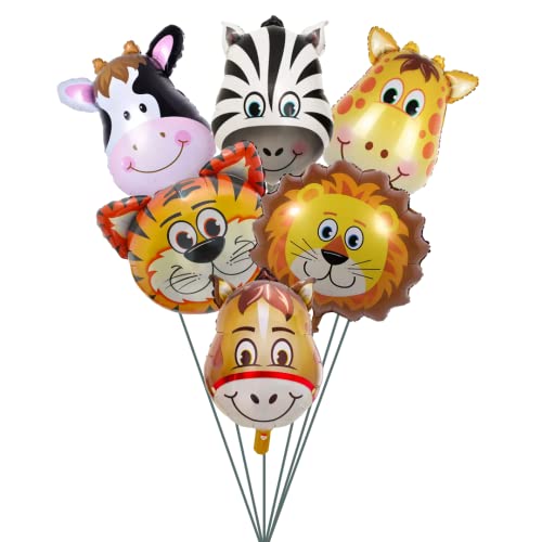 Image of Party Decorz Jungle /Safari /Zoo Animal Theme Foil Balloon Set Of 6 Pcs (6pcs Animal Face Big Size Foil Balloon) For Kids Safari /Zoo /Jungle Animal Theme Birthday Party Decoration