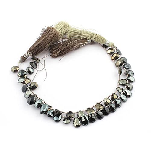 Perles spinelle noire briolettes poire 8-10mm fil de pierre naturelle grise facettée