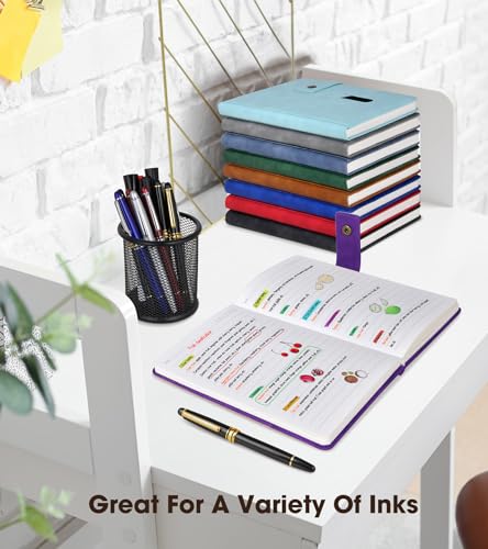 Image of Lined Journal Notebook with Pen, A5 Personalized Hardcover Leather Journal for Men Women, 200 Pages 100 GSM Thick Paper College Ruled Notebooks for Work Travel School Writing Diary 5.9 inch X 8.4 inch Purple