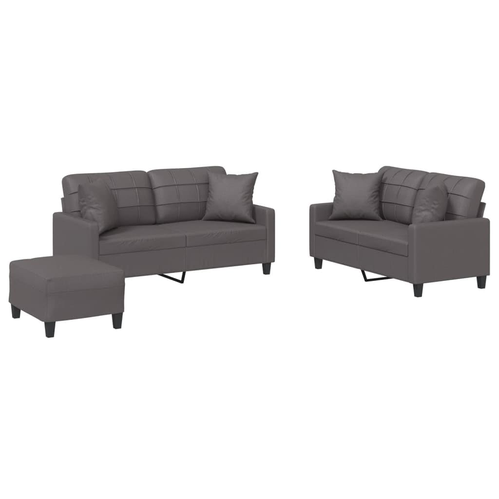 3-częściowy komplet mebli do salonu, 2 x 2-osobowa sofa i podnóżek, z poduszkami, trwały zestaw mebli do salonu, wytrzymała rama zapewniająca relaks