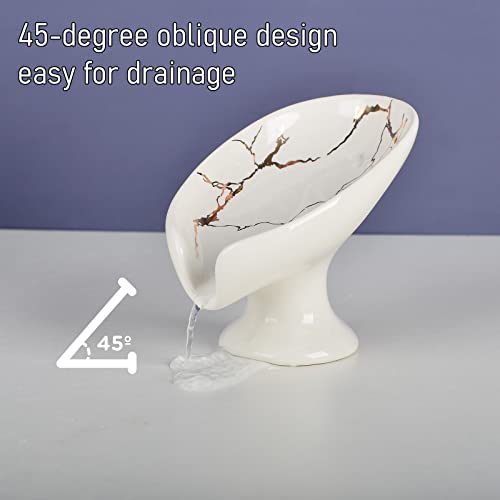 Soap Dish 2Pack, Ceramic Soap Holder Self Draining Marble Look Leaf-Shape White Soap Dishes For Bathroom, Bar Soap Holder, Easy To Clean Keeps Soap Dry, Antis's Home #TOP3