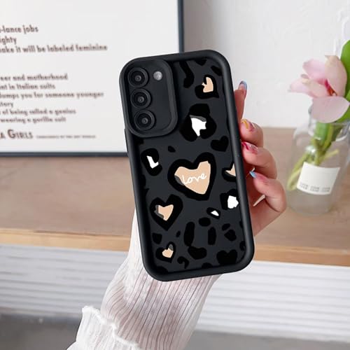 YANJIEER ESONG Coque Motif Léopard Cœur pour Samsung Galaxy S21, Etui Ultra Mince Joli Belle Mignonne Esthétique pour Femme Fille, Housse en Antichoc Souple Silicone Protection Case Noir