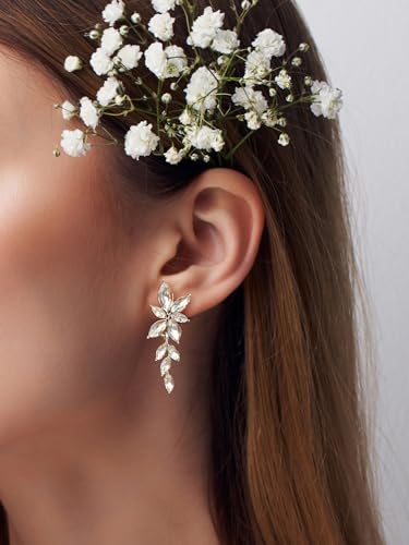 SWEETV Marquise Rhinestone Wedding Earrings for Brides Bridesmaids, Elegant Bridal Earrings,Crystal Formal Dangle Drop Earrings for Women Prom Jewelry Gifts2
