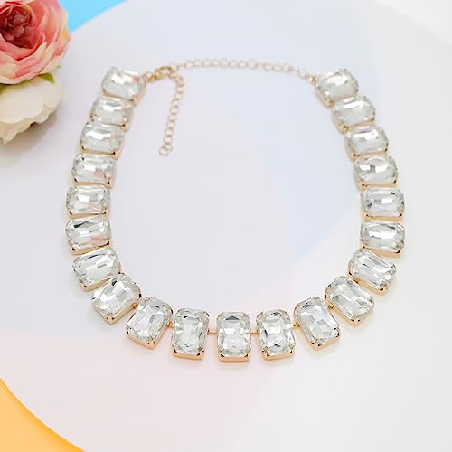 We We Crystal Rhinestone Choker Collar Necklace For Women Emerald Statement Piece Sparkly Colorful Crystal Neck Gold Chain Necklace  thumb #2