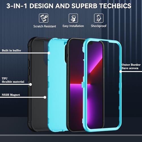 Image of SunStory Compatible with iPhone 13 Pro Case with HD Screen Protector, 3-Layer Heavy Duty Full-Body Cover,3 in 1 Hybrid Protective Case for iPhone 13 Pro 6.1 inch, BlackSkyBlue
