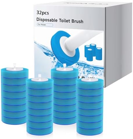 32-Piece Electric Toilet Brush Replacement Heads Kit with Hard Nylon&TPU Silicone Brush Heads,Sponge Pads&Cleaner,Excludes Machine