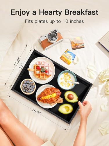 Image of Bamboo Bed Tray Table with Foldable Legs, Breakfast Tray for Sofa, Bed, Eating, Working, Used As Laptop Desk Snack Tray by Pipishell (Black)
