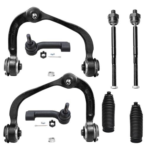 Image of Detroit Axle - 8pc Front End Kit for 2009-2014 Ford F-150, 2007-2014 Expedition Lincoln Navigator, 2 Upper Control Arms w /Ball Joints 4 Outer Inner Tie Rods 2 Boots 2010 2011 2012 2013 Replacement