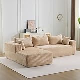 EINHOM Ecksofa L-Form Sofa mit 3 Kissen, Schlafsofa mit Schlaffunktion, Cord Modularesmit Couch, mit Armlehnen, Kombinierbares, Montagefrei, für Wohnzimmer, 279 x 179 x 82 cm (Beige)