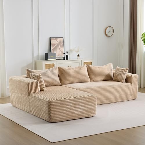 EINHOM Ecksofa L-Form Sofa mit 3 Kissen, Schlafsofa mit Schlaffunktion, Cord Modularesmit Couch, mit Armlehnen, Kombinierbares, Montagefrei, für Wohnzimmer, 279 x 179 x 82 cm (Beige) EINHOM Ecksofa L-Form Sofa mit 3 Kissen, Schlafsofa mit Schlaffunktion, Cord Modularesmit Couch, mit Armlehnen, Kombinierbares, Montagefrei, für Wohnzimmer, 279 x 179 x 82 cm (Beige)