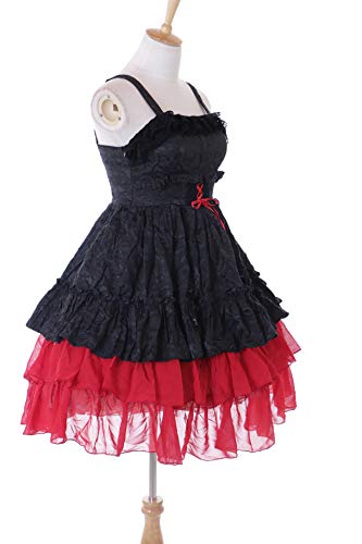 Kawaii-Story JL-685 czerwona czarna falbanka sukienka szyfonowa gotycka kostium Cosplay (M-L)