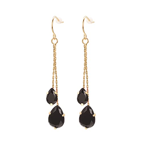 vissen Boucles d'oreilles Femmes Pendantes plaqué or Zircon noir crochet boucles d'oreilles Chaine et délicates