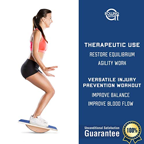 Rolling With It Professional Balance Board, Wooden Rocker Board, Standing Desk Accessory - Core Strength, Flexibility, Posture, Stability - Balancing Trainer - Non-Slip Platform - for Adults and Kids