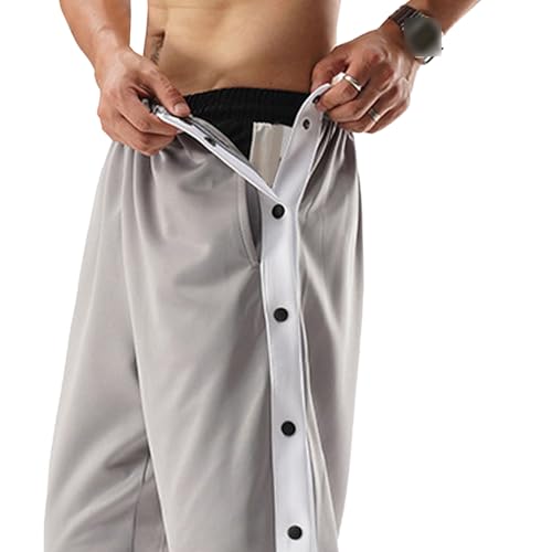 Mens Tear Away Athletic Pants High Side Split Snap Buttons Striped Sweatpants Casual Workout Wear for Jogging3