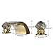 Senlesen LED Light Waterfall Widespread Bathroom Basin Faucet 2 Crystal Knobs Sink Mixer Tap Gold Polished