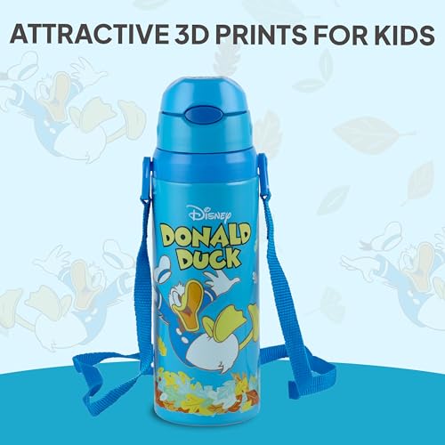 Image of CELLO Kidzbee Autumn 600 Donald Duck Design Insulated Kids Sipper Water Bottle 600 ml |Food Grade, 3D Touch & Feel Design, BPA Free, Leakproof Easy Press Open Flip Top Cap Insulated Kids Water Bottle
