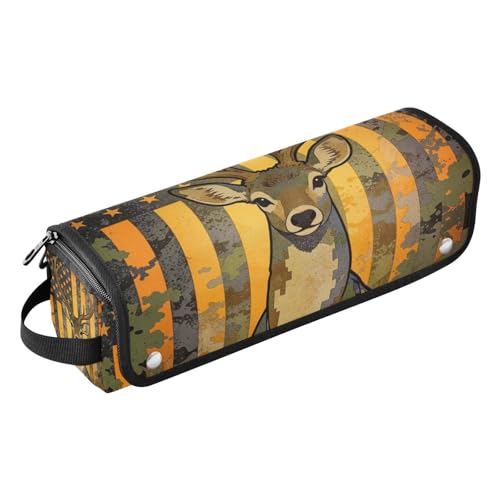 Bolso de viaje para herramientas de cabello para mujeres con tapete resistente al calor, grande para planchas, maletín de viaje para rizador, plancha, secador, bandera americana de EE. UU. ciervo, esenciales portátiles miniatura 1