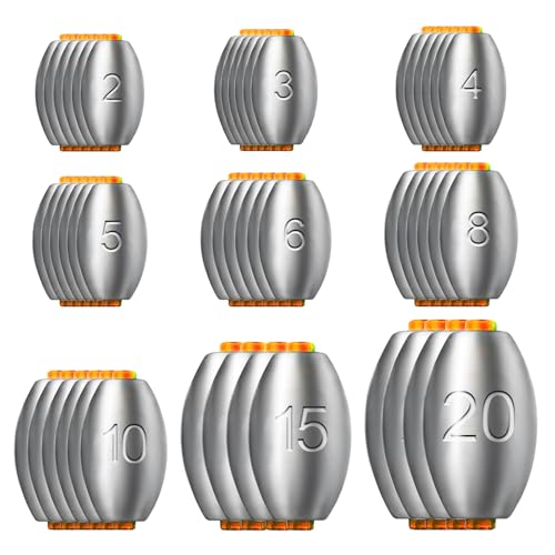 WEDNOK 50Pcs Sea Fishing Weights with Plastic Core, Drop Shot Fishing Sinker Mixed 9 Sizes with 2g 3g 4g 5g 6g 8g 10g 15g 20g Casting Ledger Weights for Carp River Saltwater Freshwater