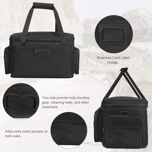 ORKELS Gun Range Bag for 4 Handguns & Ammo - Pistol Shooting Bag with Magazine Slots, Durable Carrying Case for Hunting & Shooting Sports Accessories, 15\"x9.8\"x10.2\", BLACK-no bag
