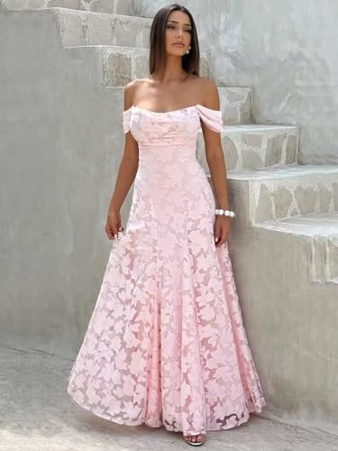 Womens Cowl Neck Bridesmaid Dresses Lace Off Shoulder Pleated Floral Long A Line Formal Dress3