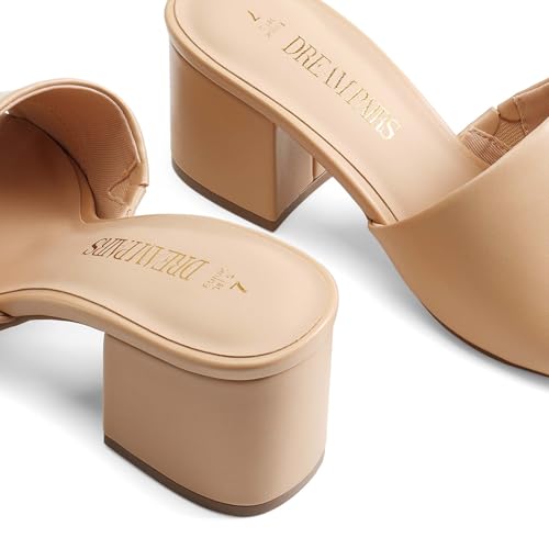 Image of DREAM PAIRS Women's Square Open Toe Heels Sandals Low Block Chunky Heeled Sandals Slide Sandals Slip on Comfortable Casual Pumps Shoes