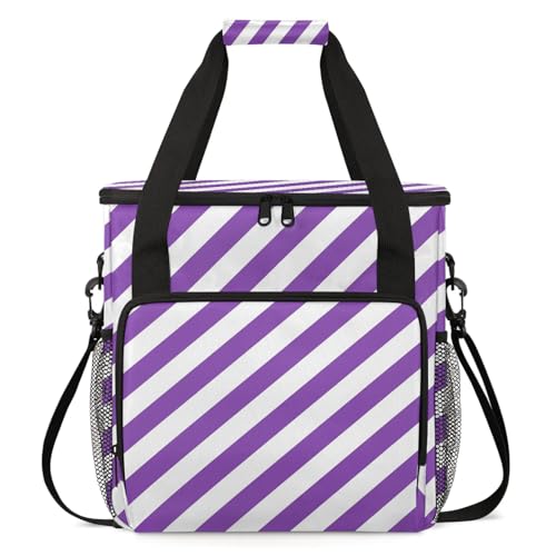 Adornori Stripe Purple Travel Coffee Maker Carrying Bag, Large Organizer Storage Tote Bag Insulated Reusable Cooler Grocery Bags