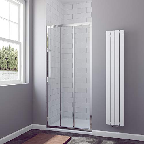 AQUABATOS® 90 x 195 cm Duschtür Nische 3 teilige Schiebetür Dusche Dreiteilige Gleittür Nischenschiebetür Duschwand Glas Nischentür 6mm klarglas Easy-clean Lotus effekt Beschichtung ohne Duschwanne