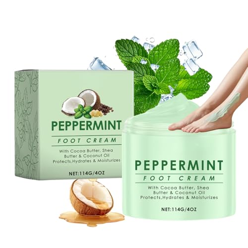 Peppermint Foot Cream for Cracked Heels and Dry Skin – Deep Moisturising athletes foot treatment with Shea Butter & Coconut Oil – Cooling Relief for Athletes Foot, Calluses & Hard Skin – 114G