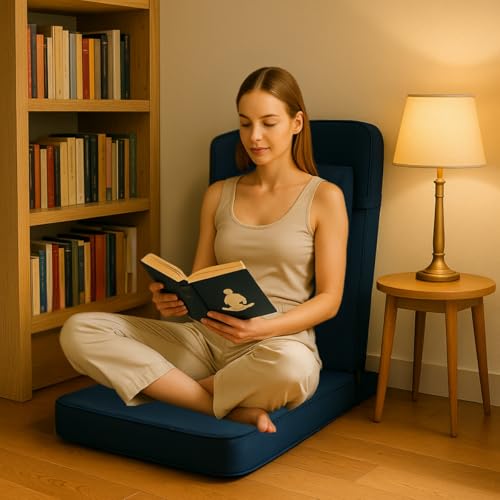 Image of Friends Of Meditation 4-in-1 Folding Buddha Chair - Ergonomic Yoga Seat with Half-Moon Zafu, Detachable Lumbar Support & Carry Case - Navy Blue