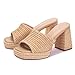 Monrovia Raffia Platform Heels for Women – Chunky Block Open Toe Woven Slides, Natural Straw Summer Dressy Vacation Sandals, Comfortable Heeled Slip On Mules, Natural Size 8
