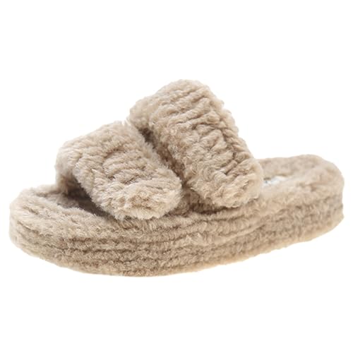 Harssidanzar Zapatillas para mujer,zapatillas cómodas con puntera abierta suela gruesa y antideslizante para uso en interiores y exteriores KL517EU,Caqui,Talla 40